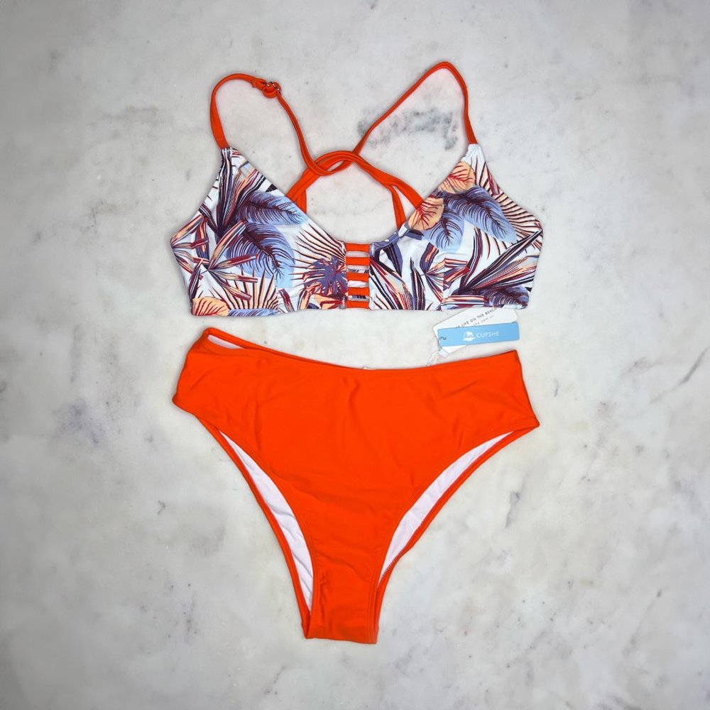NWT Cupshe Hayley Tropical Cutout Front Bikini, Size Large and X-Large available